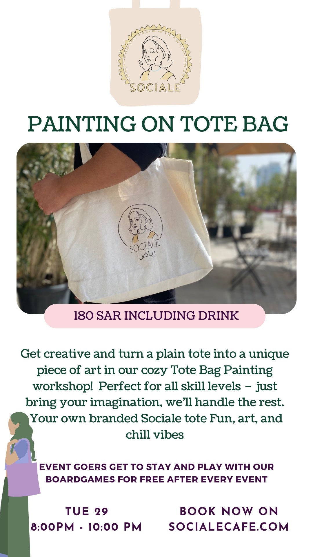 PAINTING ON SOCIALE TOTE BAG Tuesday 29 8PM – 10PM